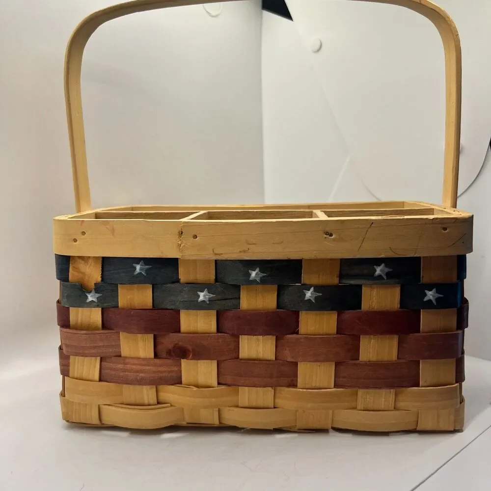 Country Woven Patriotic basket silverware caddy wine picnic usa wicker country